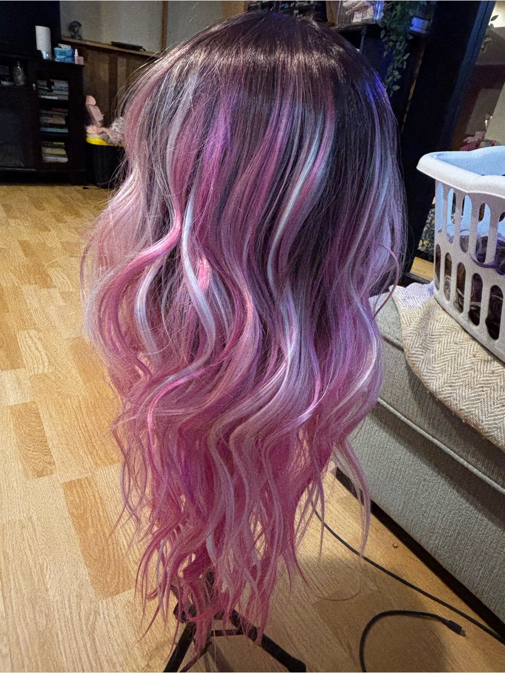 CSC Luxury Pink Ombre Wavy Lace Front Wig with Dark Roots